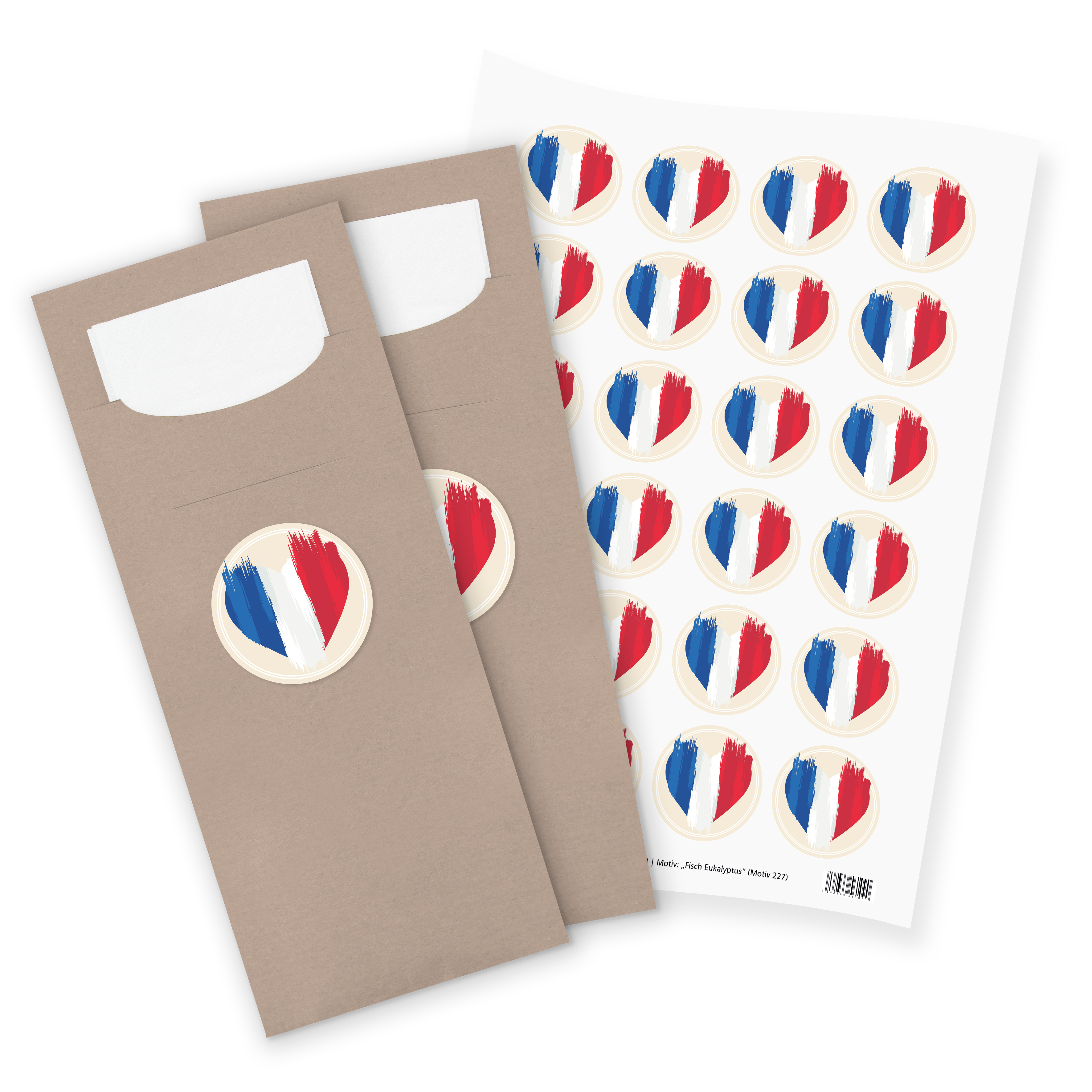 itenga 24x Bestecktaschen + Sticker Flagge Frankreich