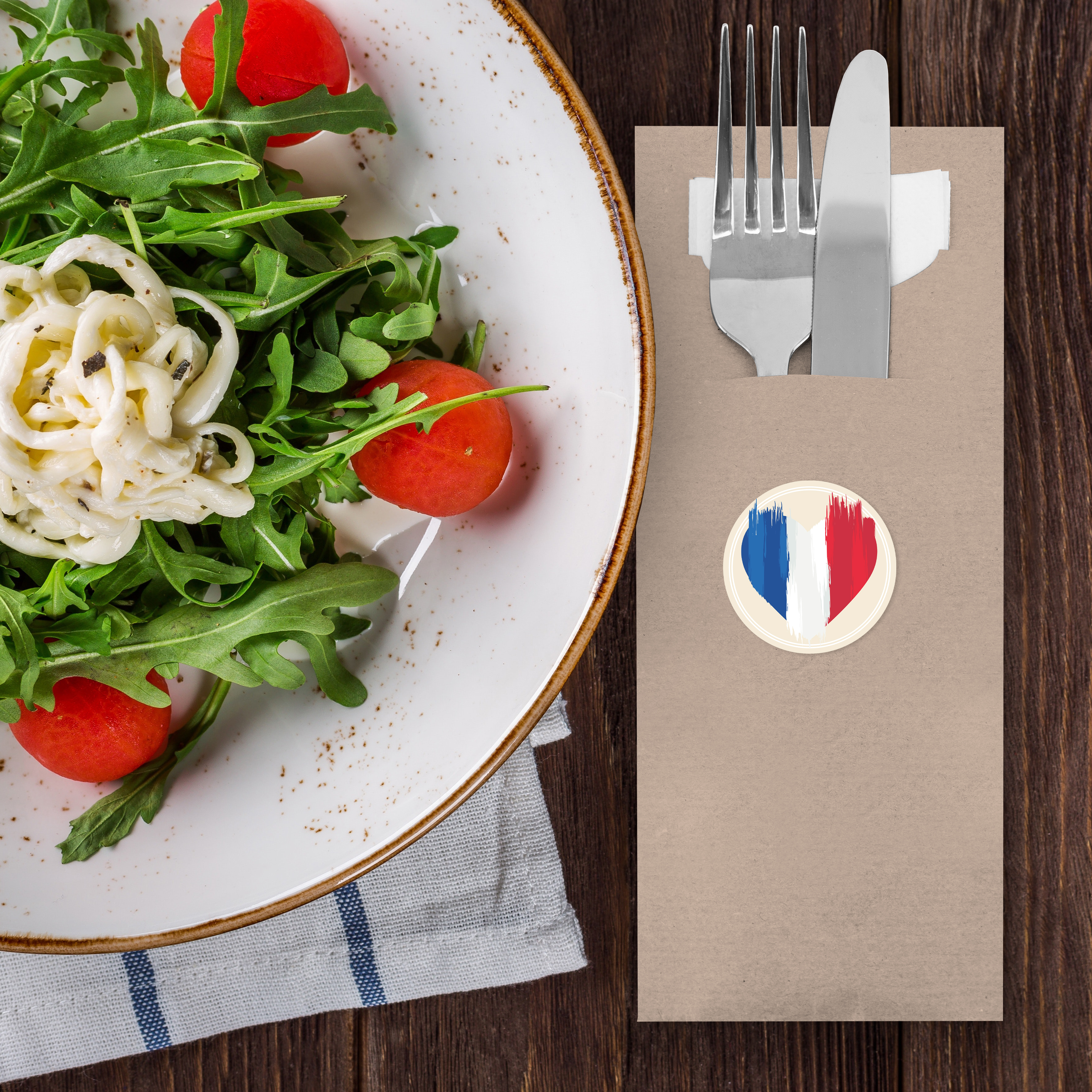 itenga 24x Bestecktaschen + Sticker Flagge Frankreich