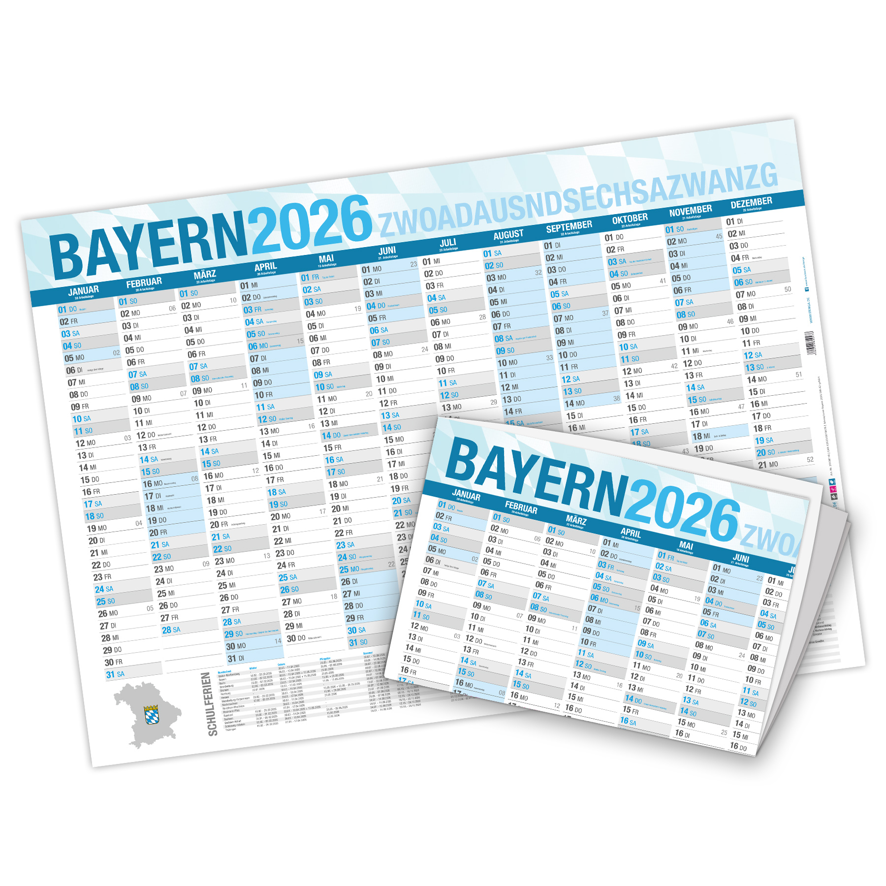 itenga Jahresplaner Bayern 2026 Wandkalender DIN A2 (59,...