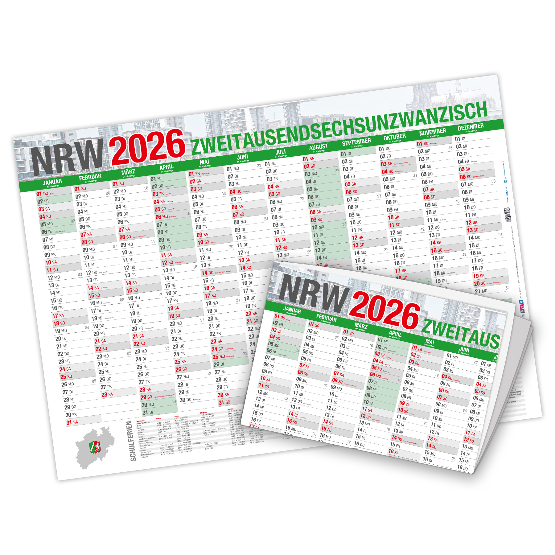 itenga Jahresplaner NRW 2026 Wandkalender DIN A2 (59,4 x...