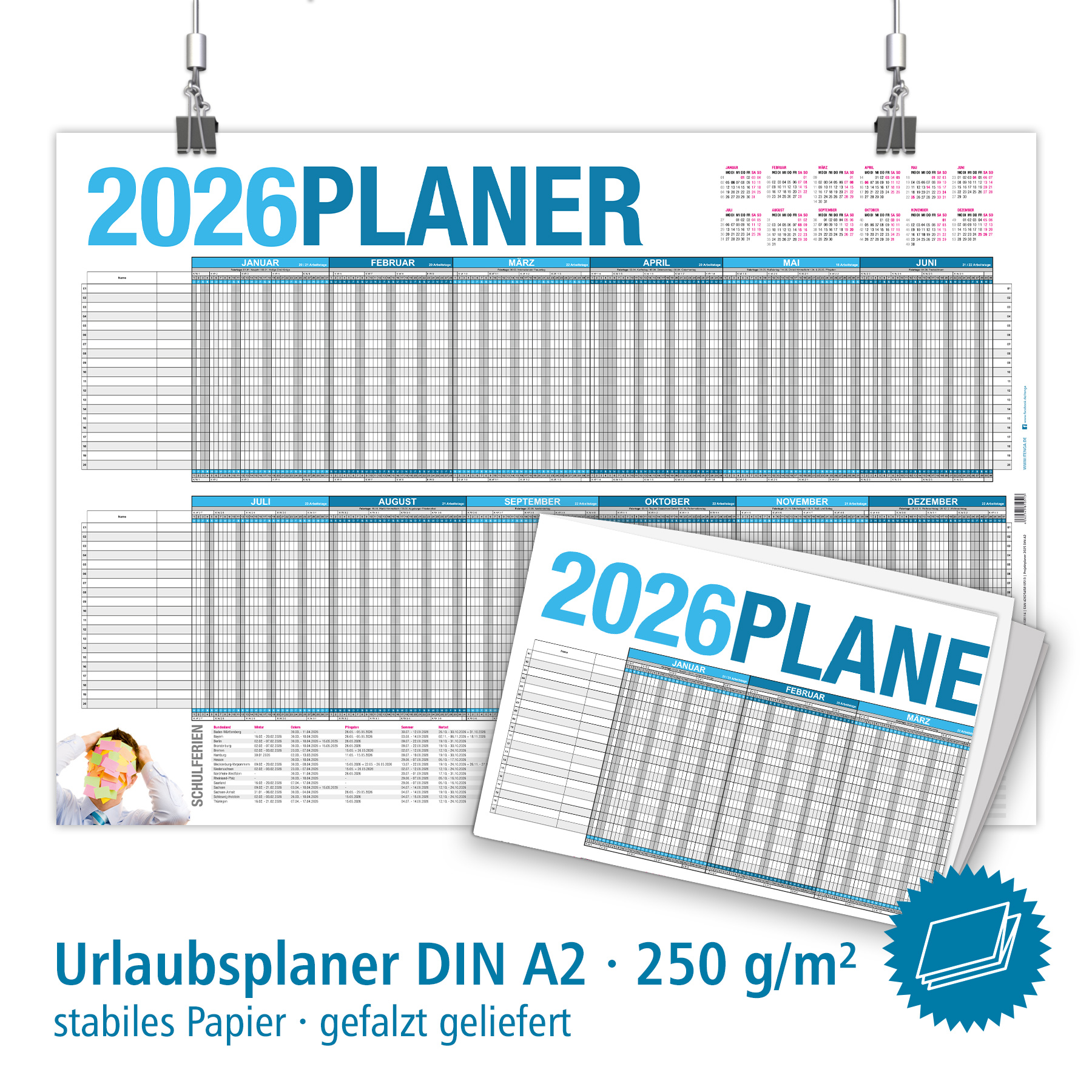 itenga Urlaubsplaner Projektplaner 2026 Wandkalender DIN...