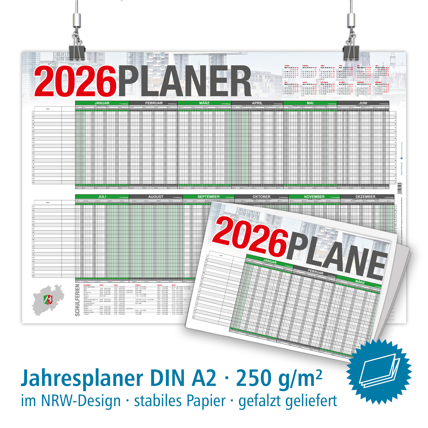 itenga Urlaubsplaner Projektplaner 2026 - NRW DIN A2 gef...