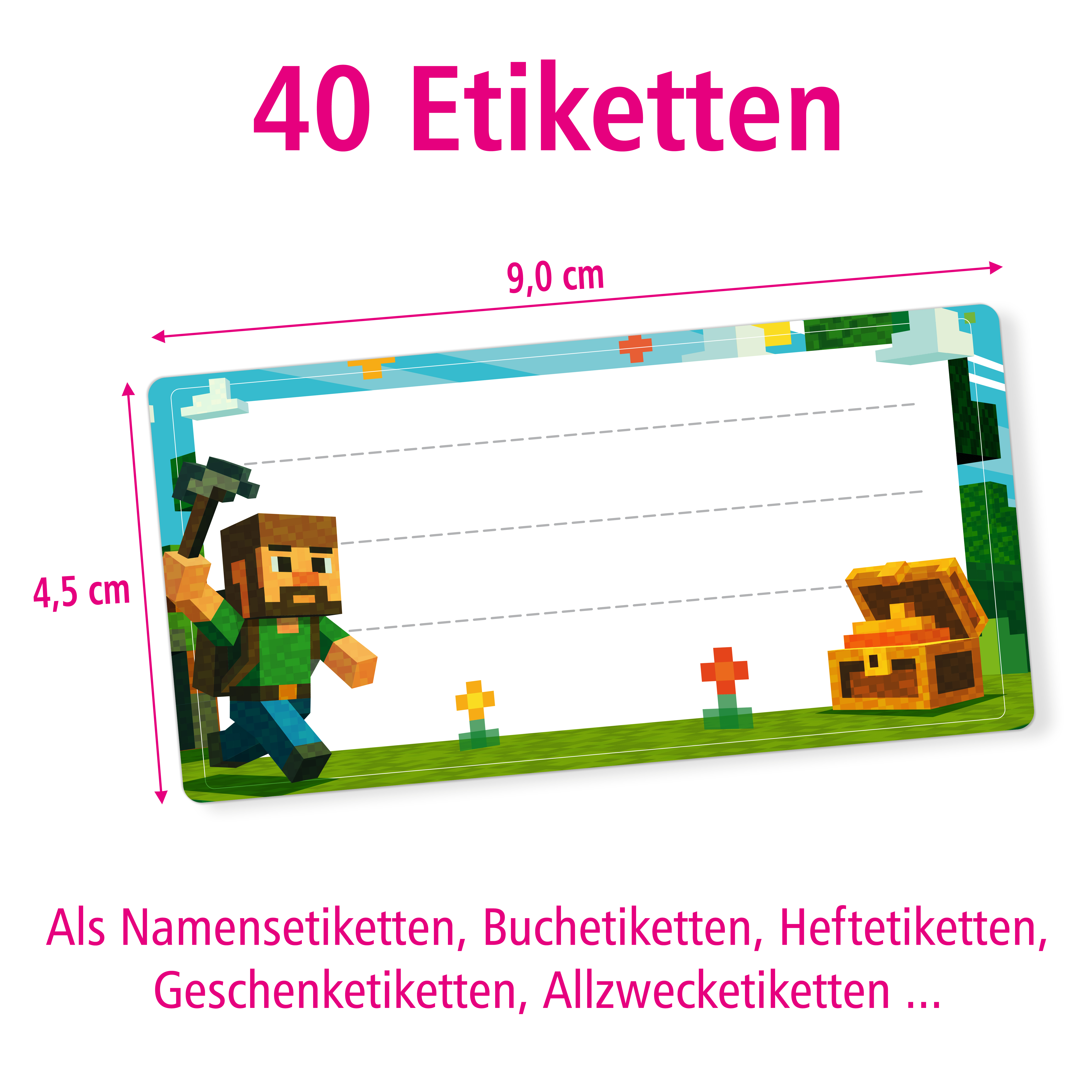 itenga 40x Buchetiketten BLOCKGAME 9x4,5cm Namensetikett...