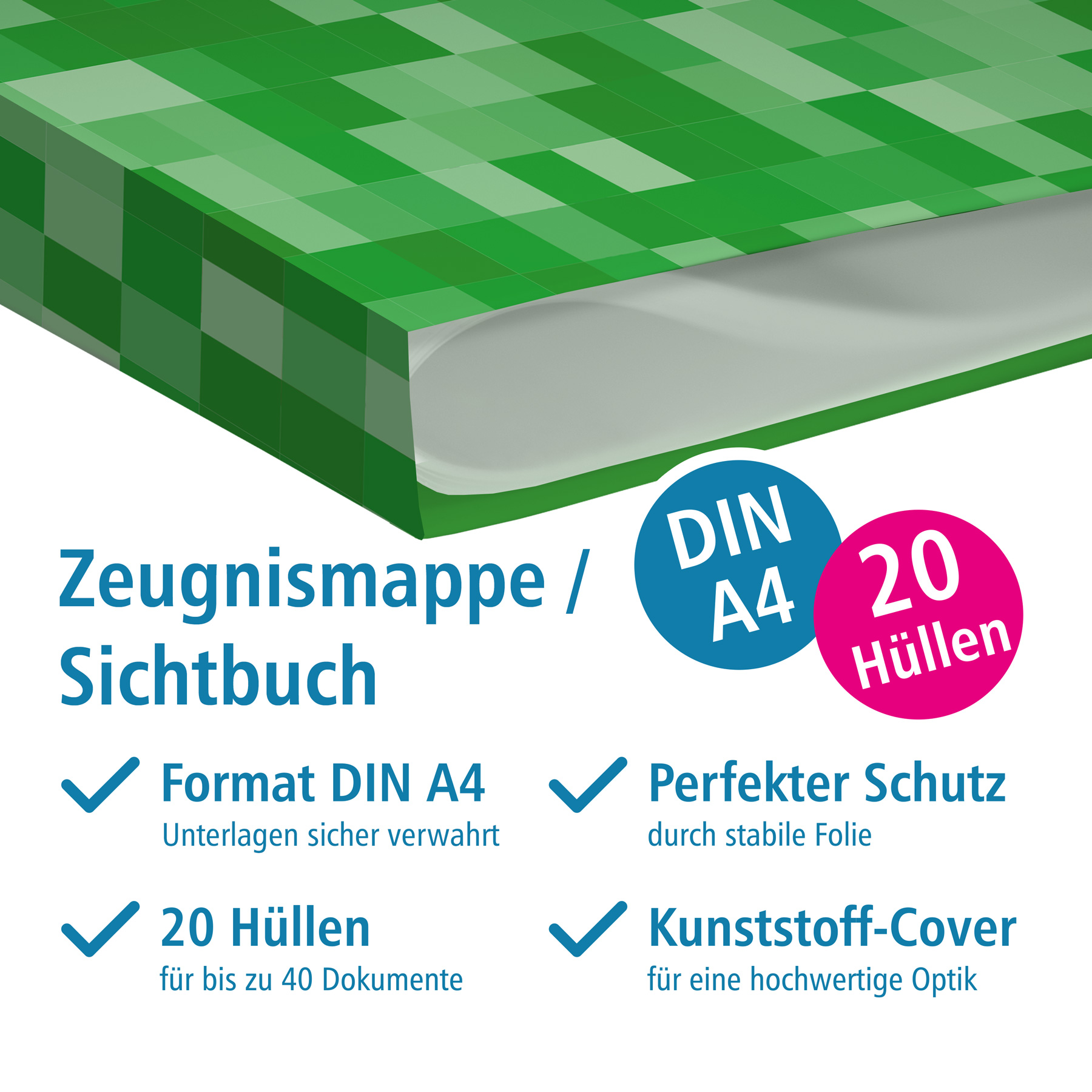 itenga Zeugnismappe A4 Kunststoff Sichtbuch Motiv Pixel