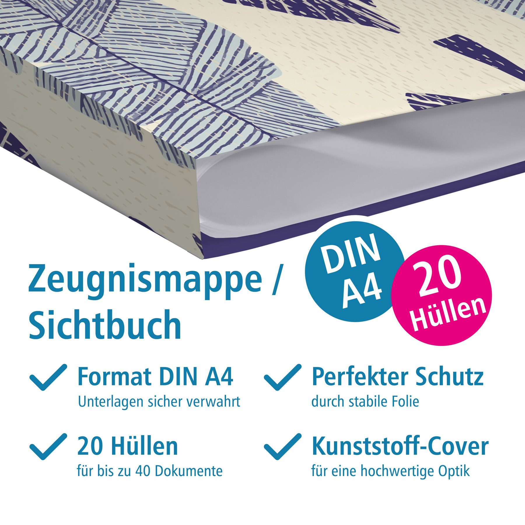 itenga Zeugnismappe A4 Kunststoff Sichtbuch Motiv Bl�tte...