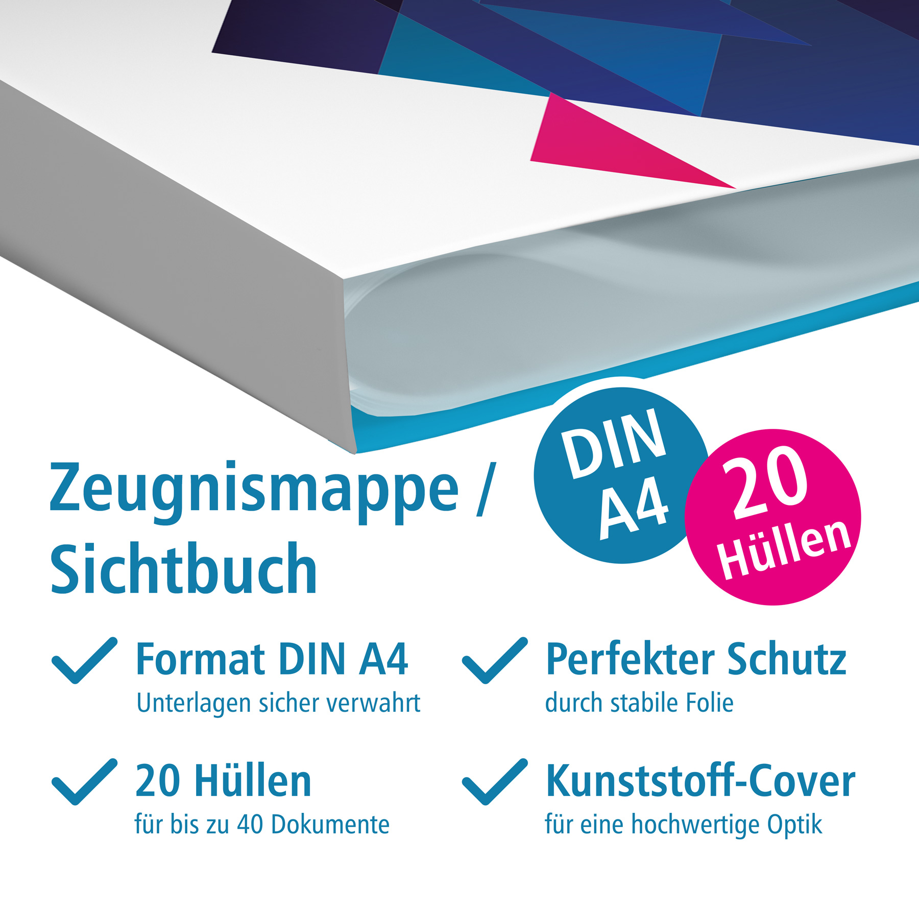 itenga Zeugnismappe A4 Kunststoff Sichtbuch Motiv Geomet...
