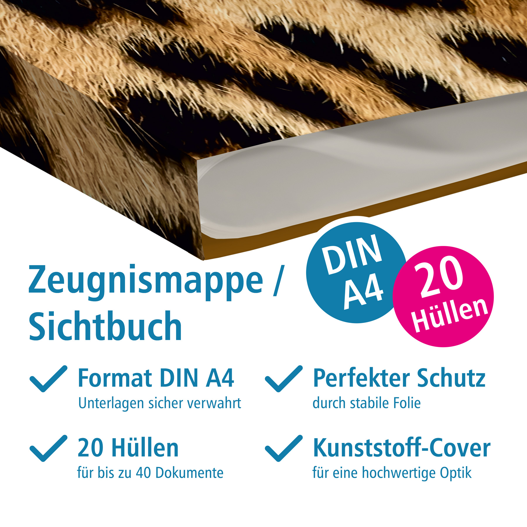 itenga Zeugnismappe A4 Kunststoff Sichtbuch Motiv Leopar...