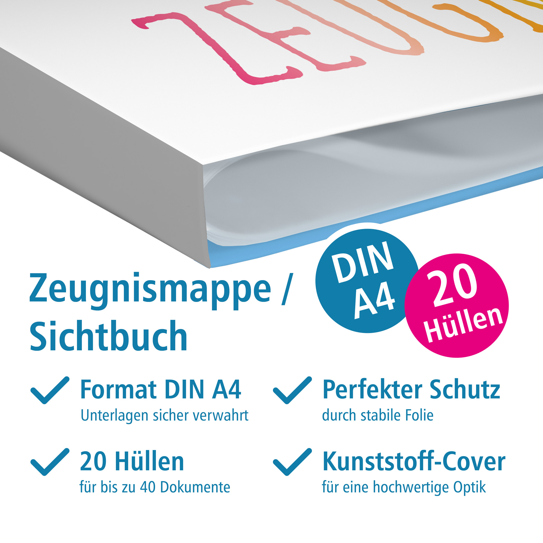 itenga Zeugnismappe A4 Kunststoff Sichtbuch Motiv Regenb...