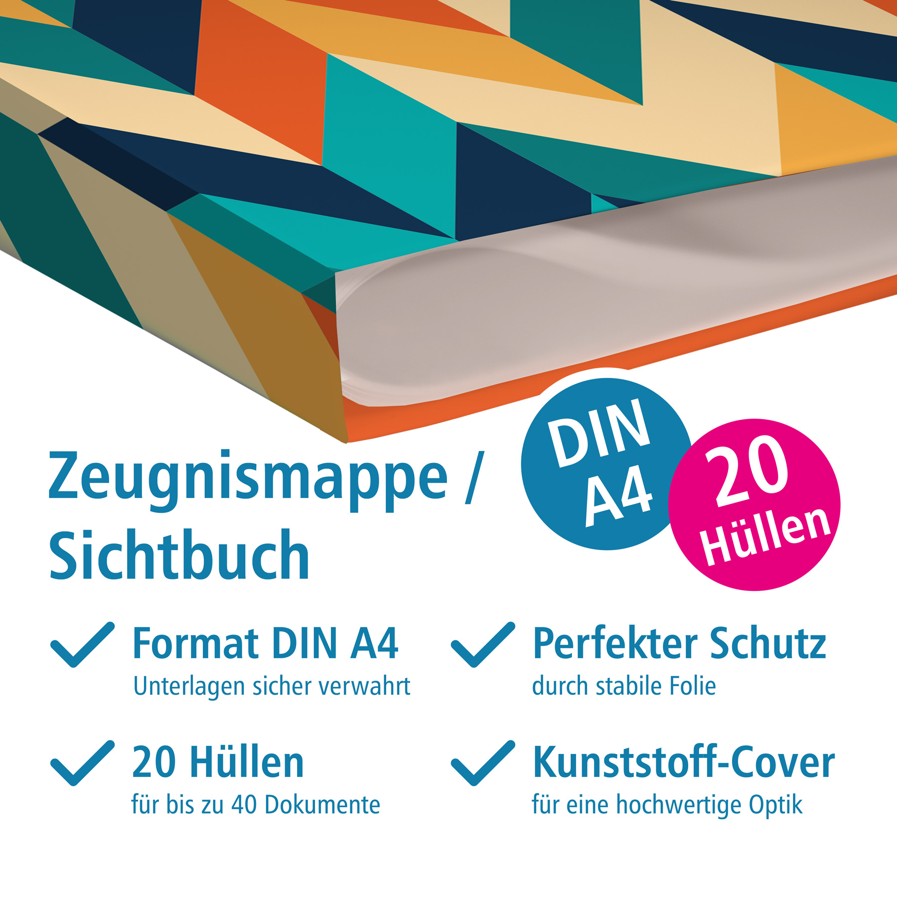 itenga Zeugnismappe A4 Kunststoff Sichtbuch Motiv Streif...