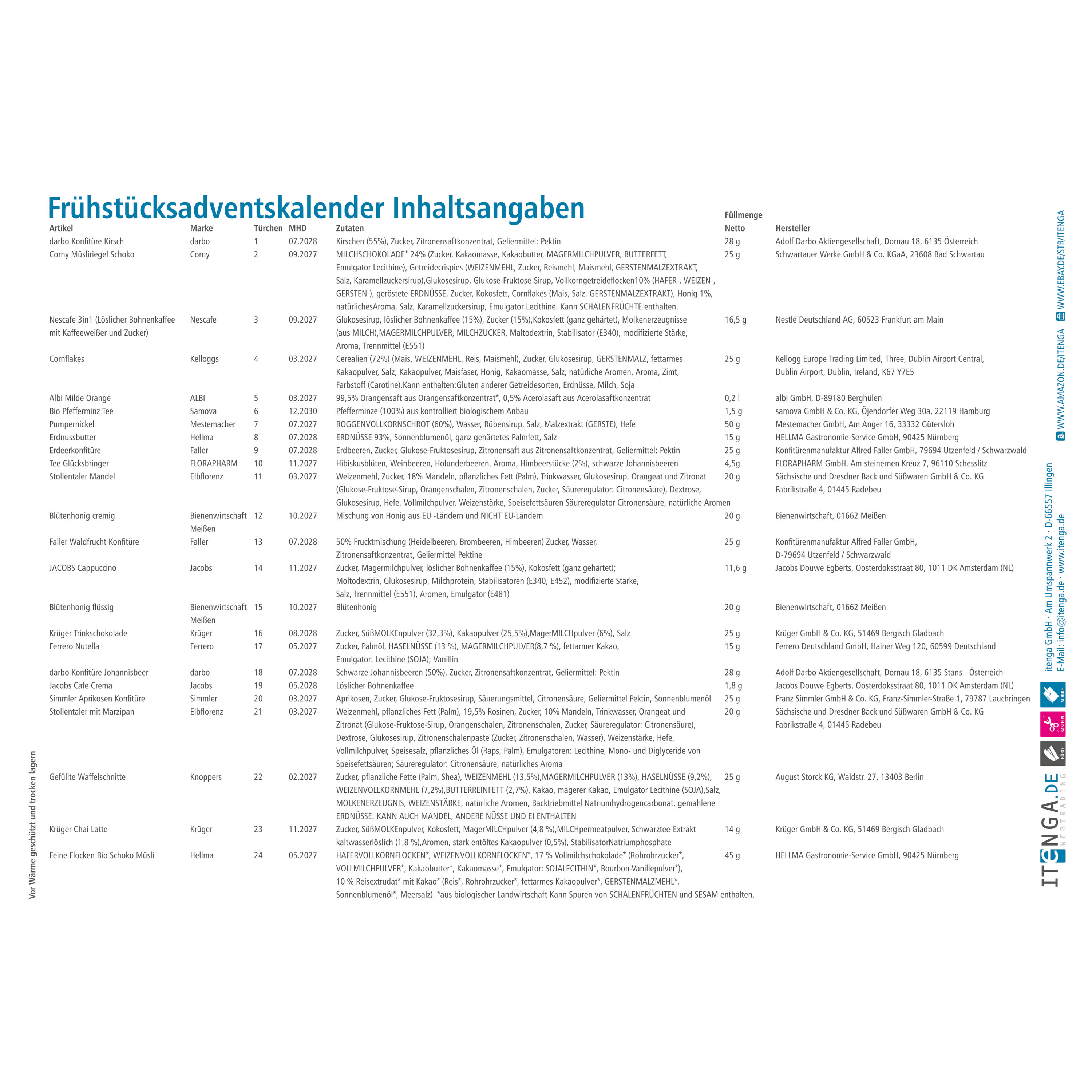 itenga Fr�hst�ck Adventskalender - Motiv Fr�hst�ck - wei...