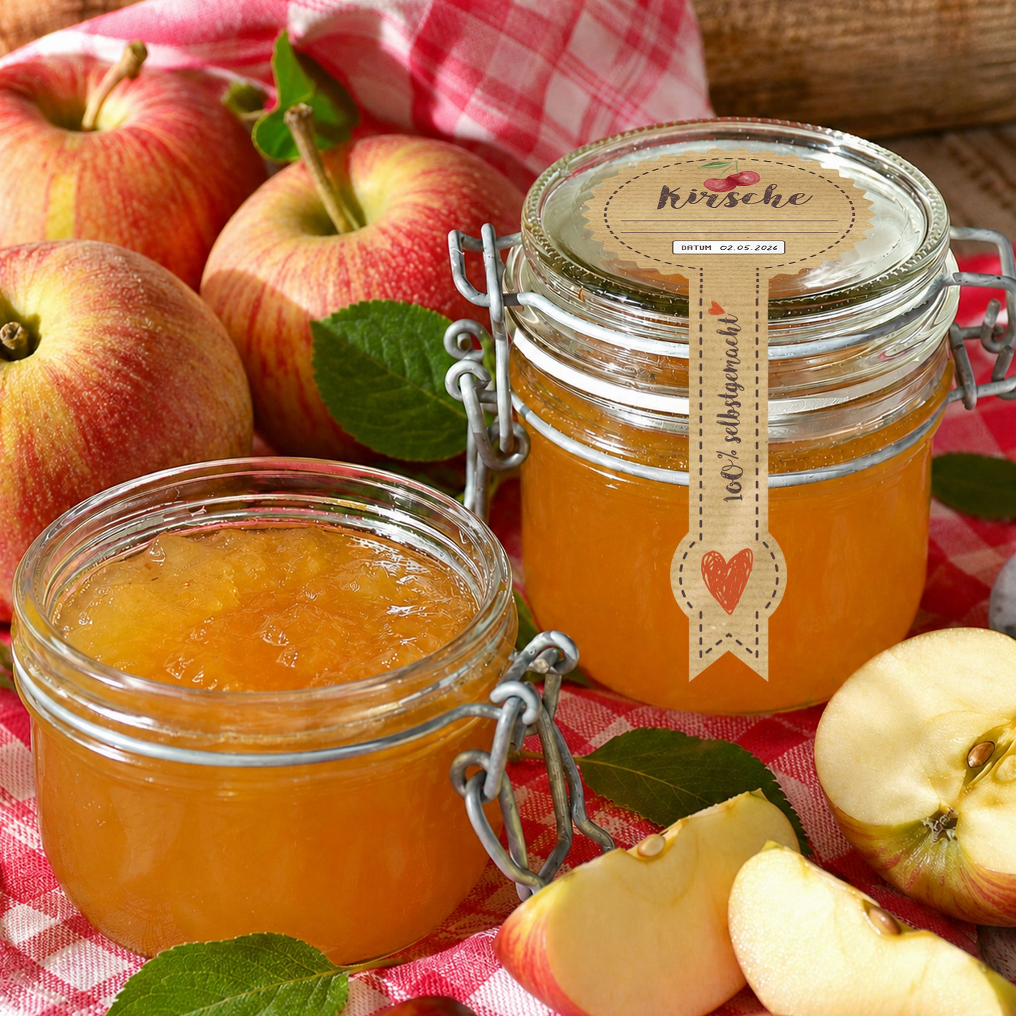 Itenga 50 x Marmeladenetikett Apfel in Siegel-Form mit B...
