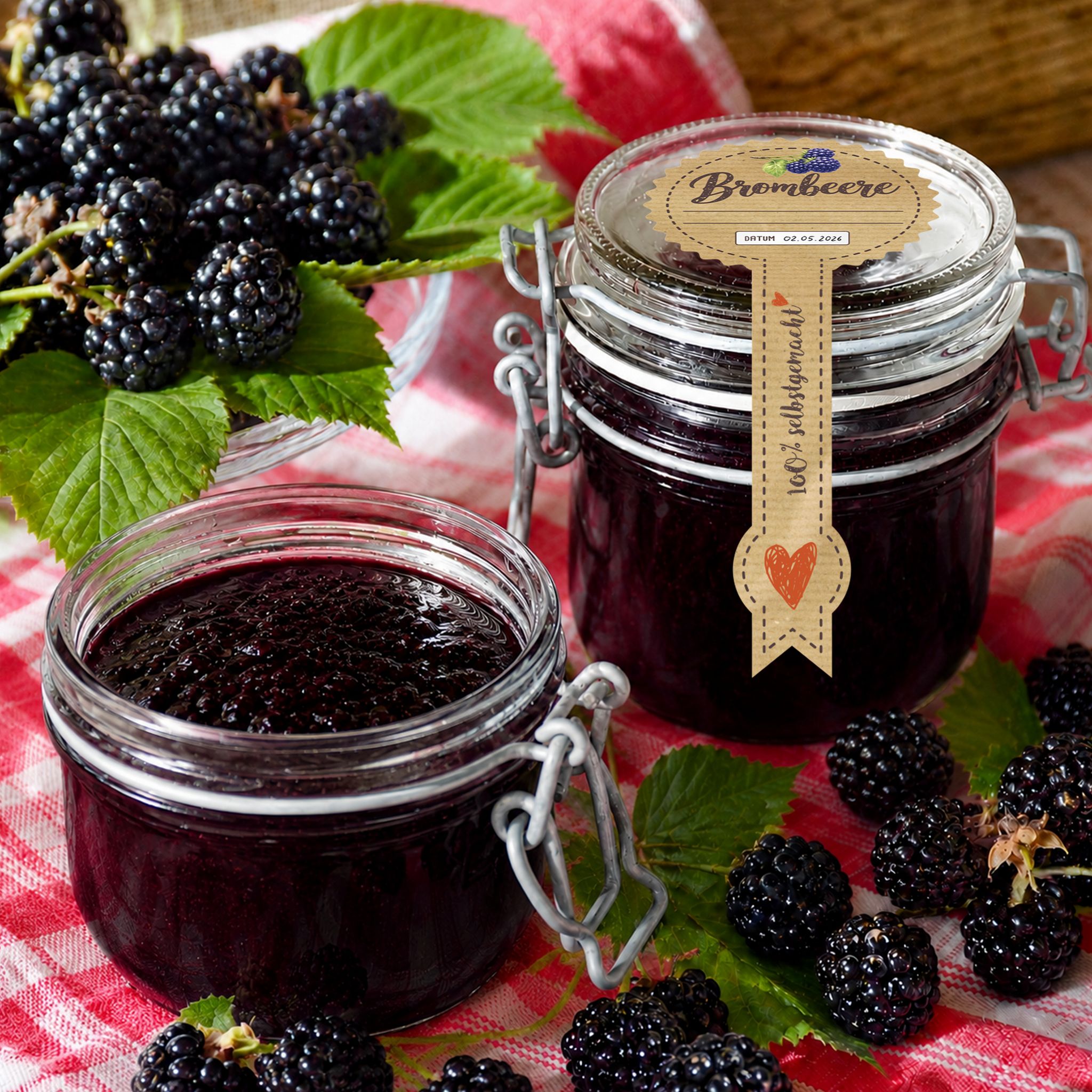 Itenga 50 x Marmeladenetikett Brombeere in Siegel-Form m...