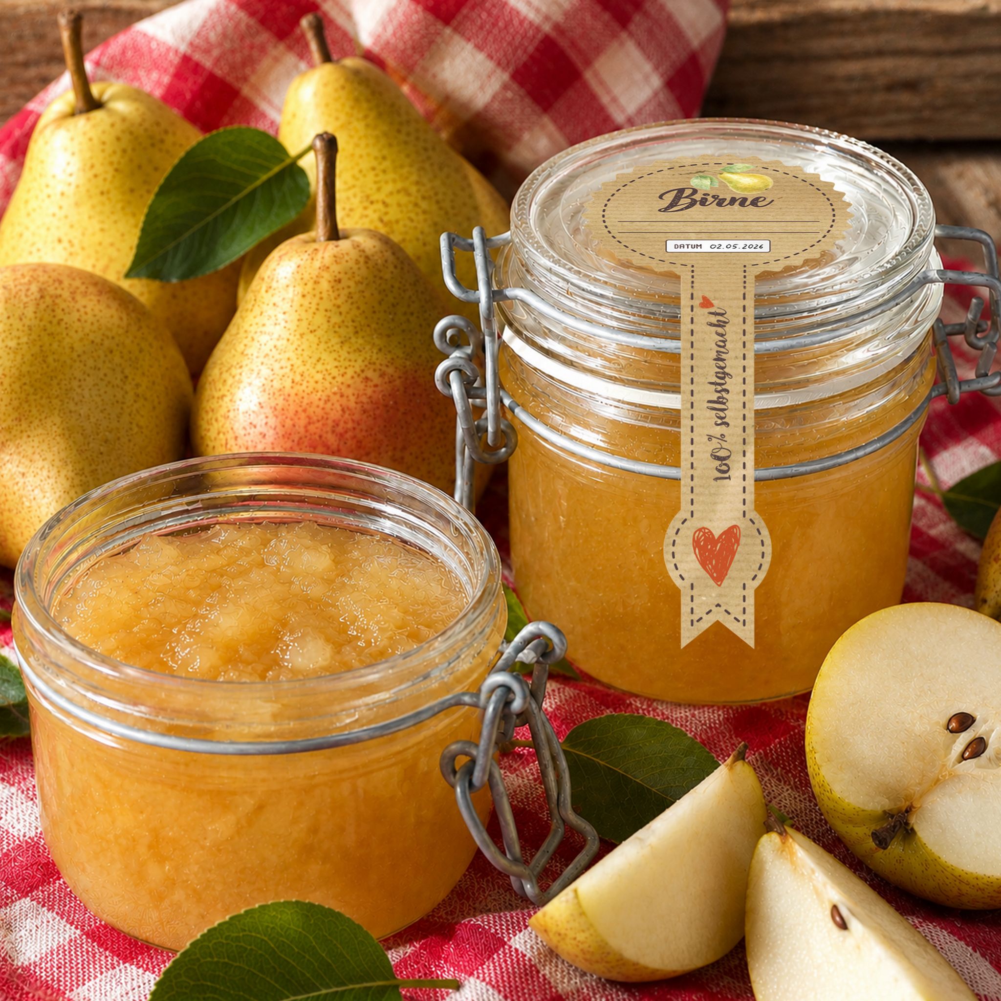 Itenga 50 x Marmeladenetikett Birne in Siegel-Form mit B...