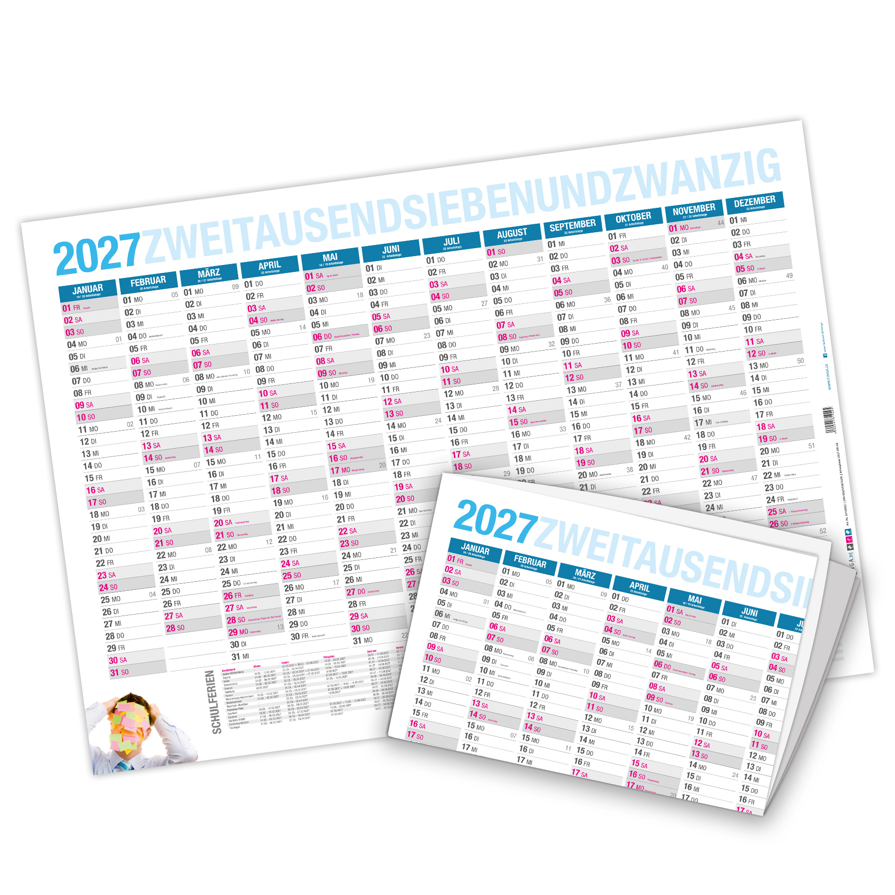 itenga Jahresplaner 2027 gefalzt Wandkalender DIN A2 (59...