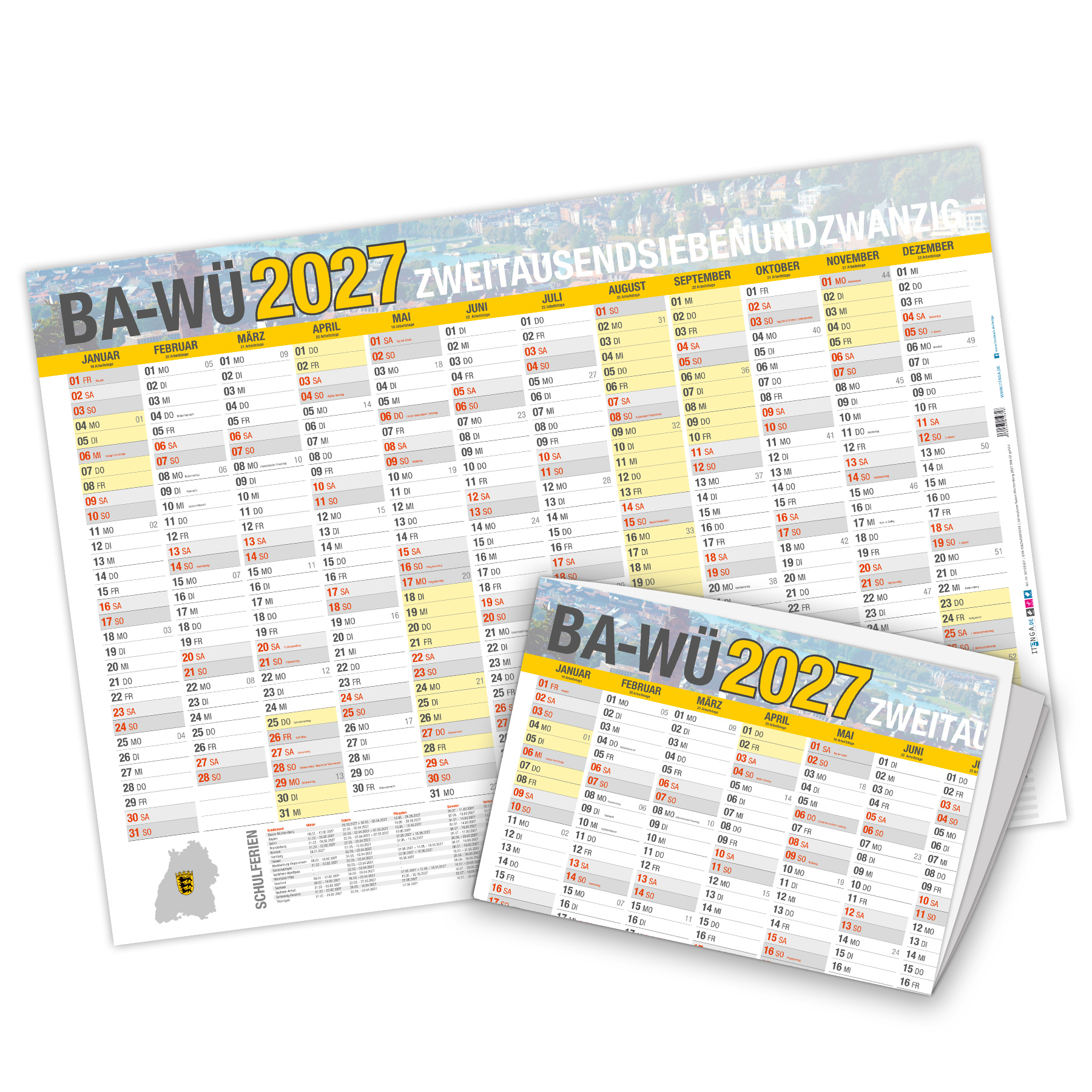 itenga Jahresplaner Ba-W� 2027 Wandkalender DIN A2 (59,4...