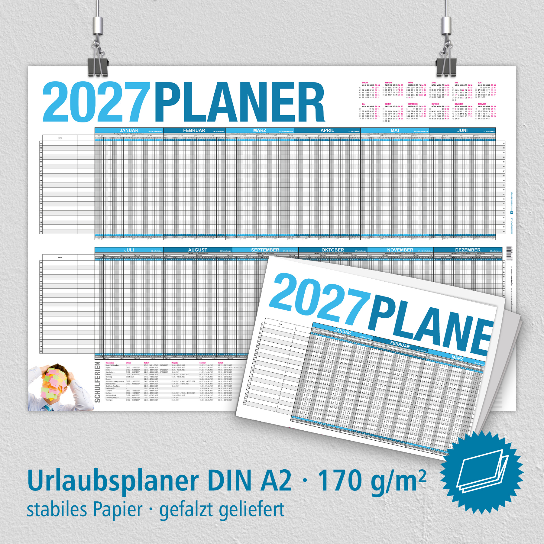 itenga Urlaubsplaner Projektplaner 2027 Wandkalender DIN...