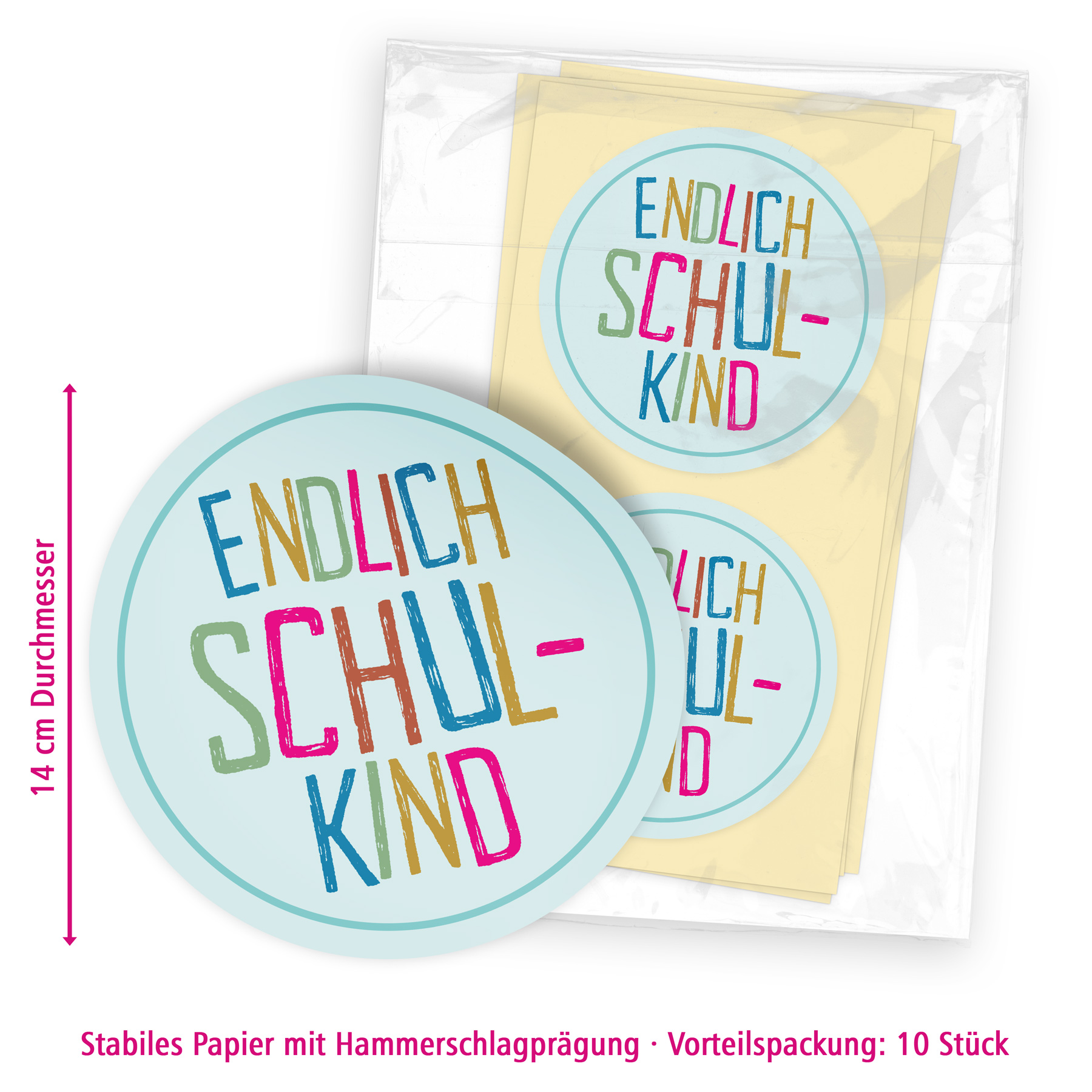 itenga 10x Aufkleber Sticker "Endlich Schulkind " rund 1...