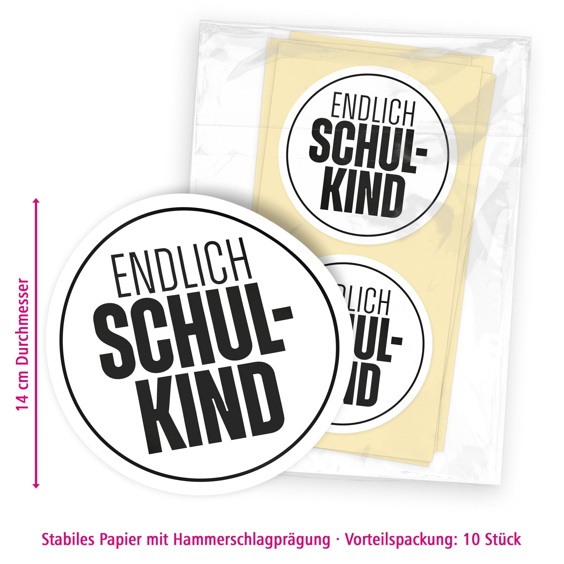 itenga 10x Aufkleber Sticker "Endlich Schulkind" rund 14...