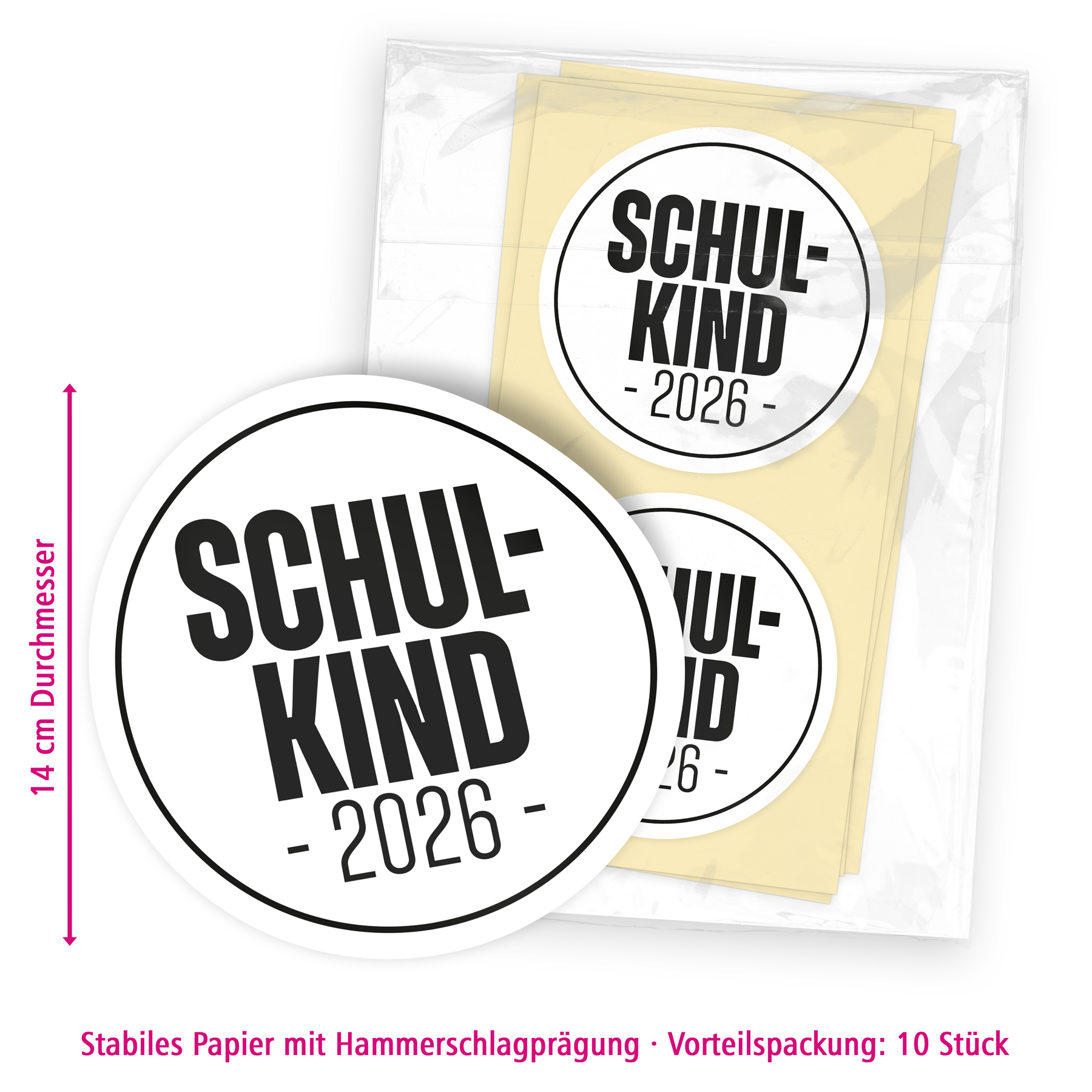 itenga 10x Aufkleber Sticker "Schulkind 2026" rund 14cm ...