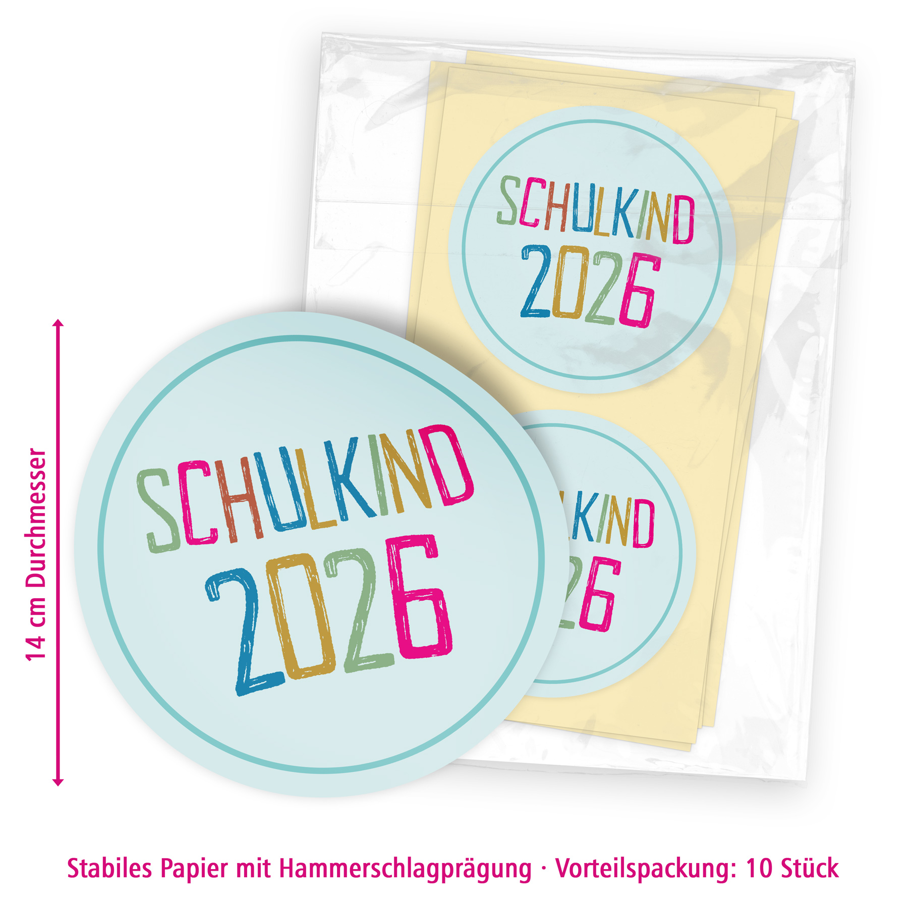 itenga 10x Aufkleber Sticker "Schulkind 2026" rund 14cm ...