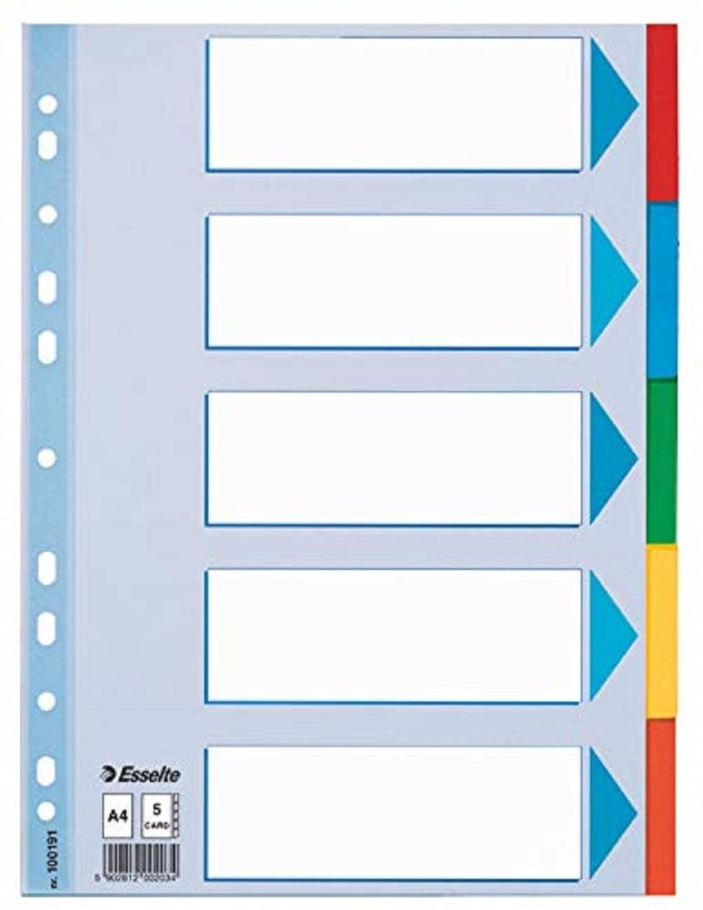 Esselte Karton-Register, blanko, A4, 5-teilig, mehrfarbig