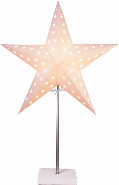 Standleuchte Papier Stern beige auf Holzbasis weiss 68x4...