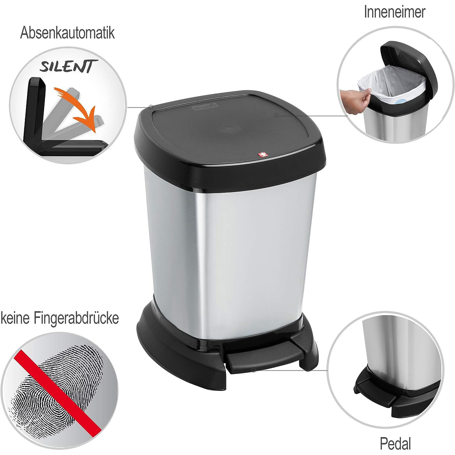 Rotho Kosmetikeimer 6L Paso schw./silber met.