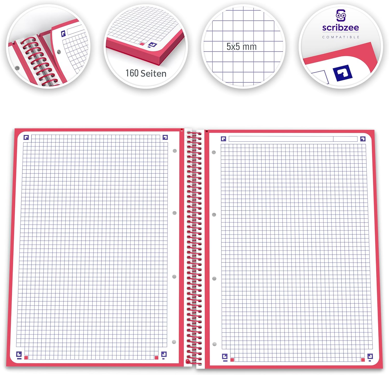 Oxford Collegeblock European Book 1, DIN A4+, kariert, rot