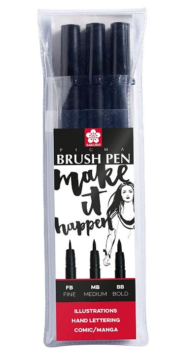 SAKURA Pinselstift PIGMA BRUSH, 3er Etui, schwarz