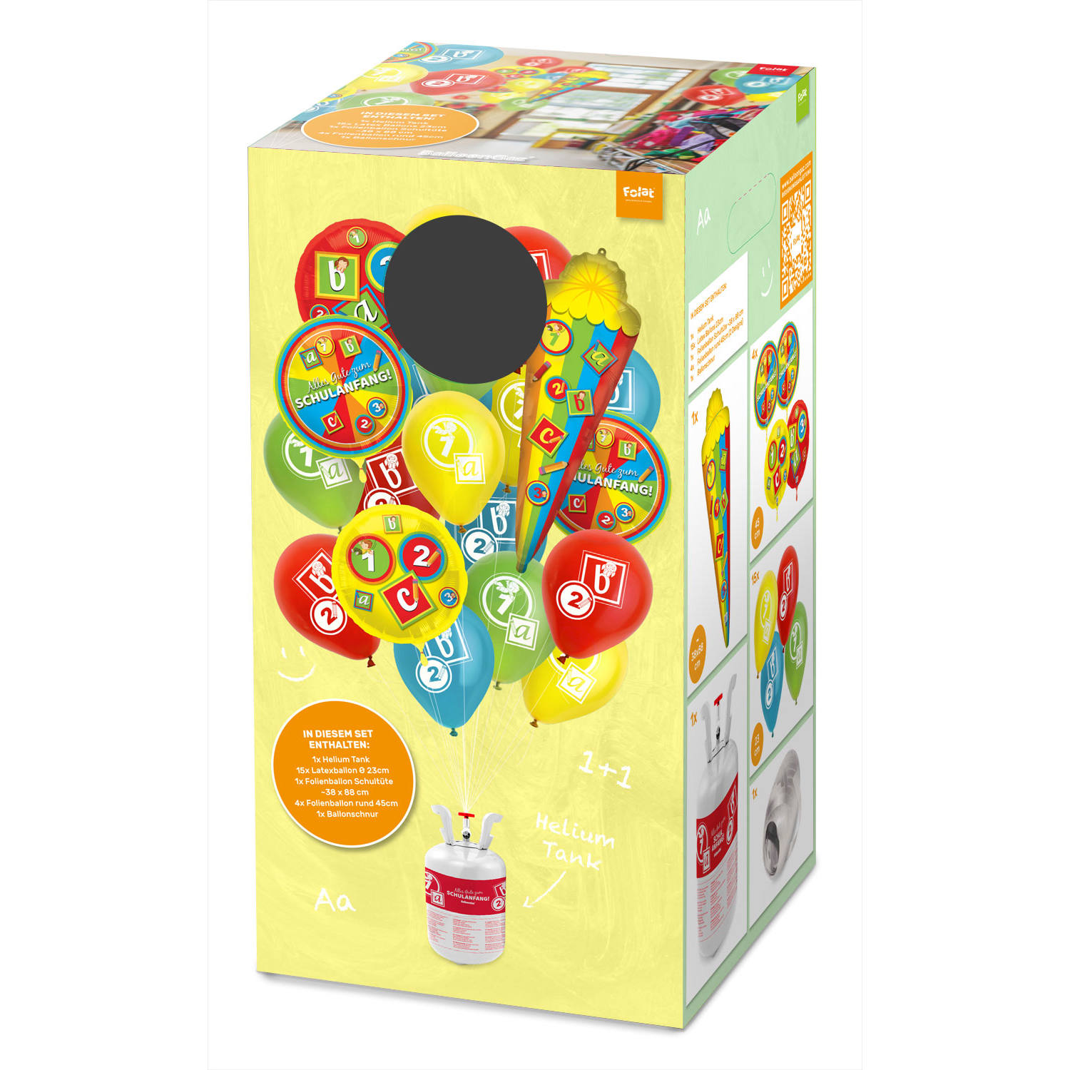 Heliumflasche Balloon Gas 30 'Schulanfang' mit Ballons u...