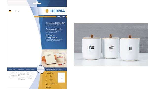 HERMA Inkjet-Etiketten, 210 x 297 mm, transparent