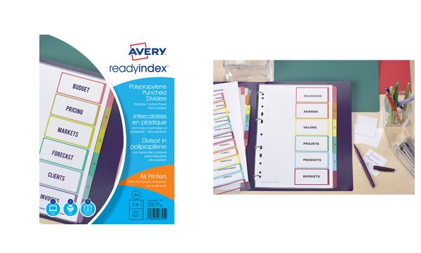AVERY Intercalaires Readyindex, PP, 6 touches, A4