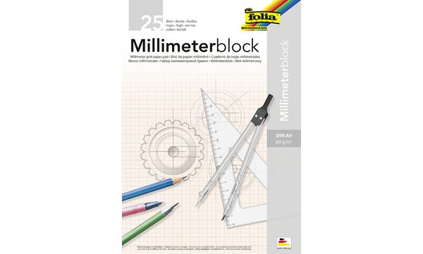 folia Millimeterpapier-Block, DIN A3, 80 g/qm, 25 Blatt