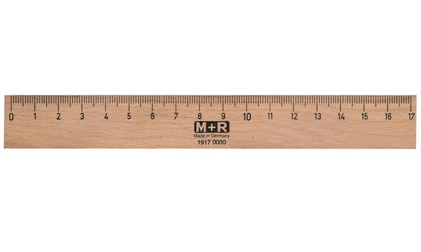 M+R Holzlineal, 200 mm, Buche, mit Metalleinlage