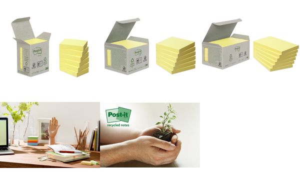 #6xPost-it Haftnotizen Recycling, 38 x 51 mm, gelb