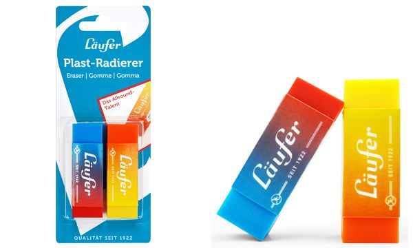 Lufer Kunststoff-Radierer PLAST COLOR, 2er Blisterkarte