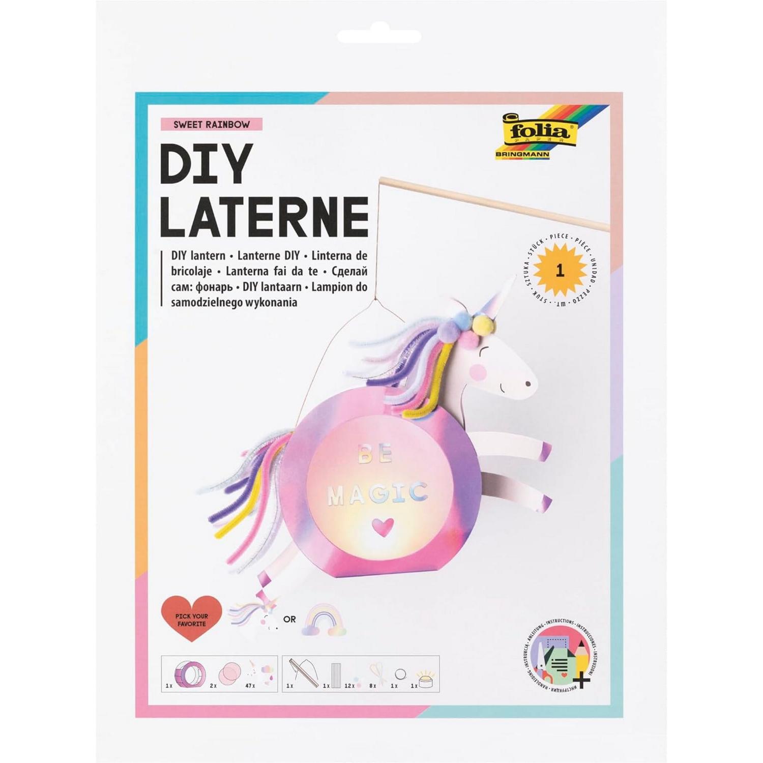 folia Laternen-Bastelset SWEET RAINBOW (Einhorn oder Reg...