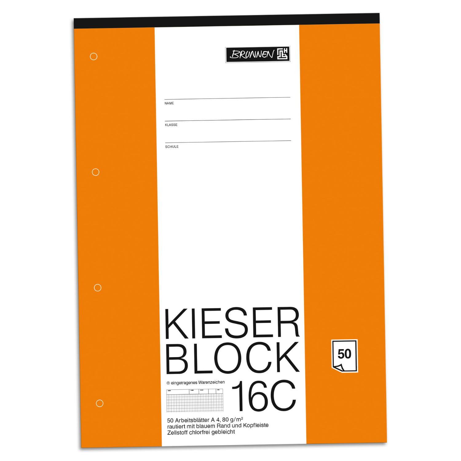 BRUNNEN Kieserblock 16 C Lineatur 23 rautiert A4 50 Blat...