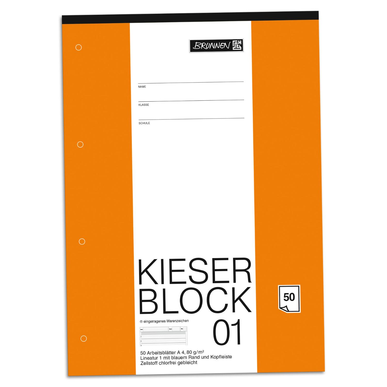 BRUNNEN Kieserblock 01 Lineatur 1 liniert A4 50 Blatt ge...