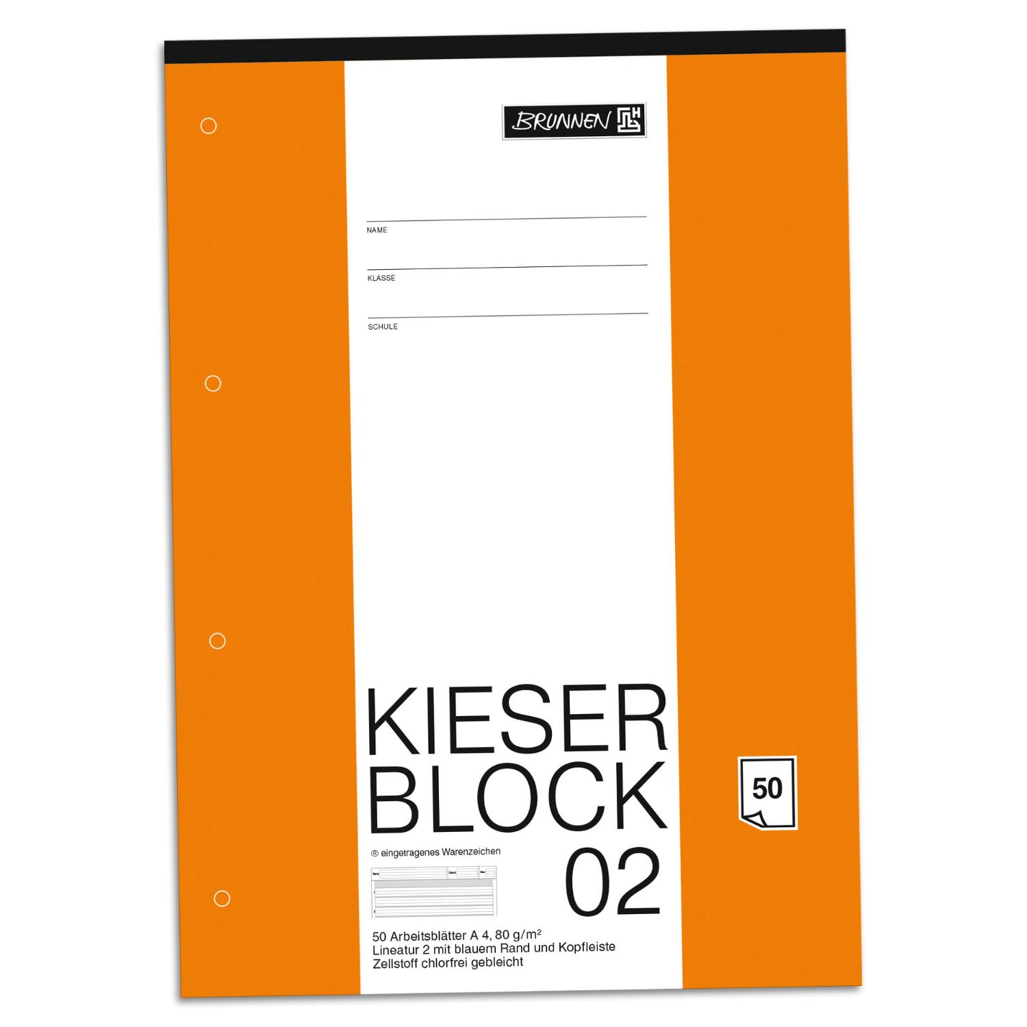 BRUNNEN Kieserblock 02 Lineatur 2 liniert A4 50 Blatt ge...