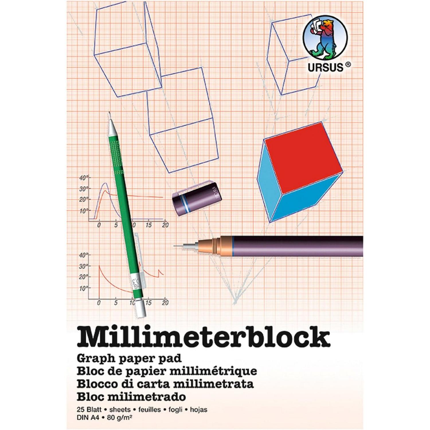 URSUS Millimeterblock DIN A4 25 Blatt Raster 1mm Gittern...