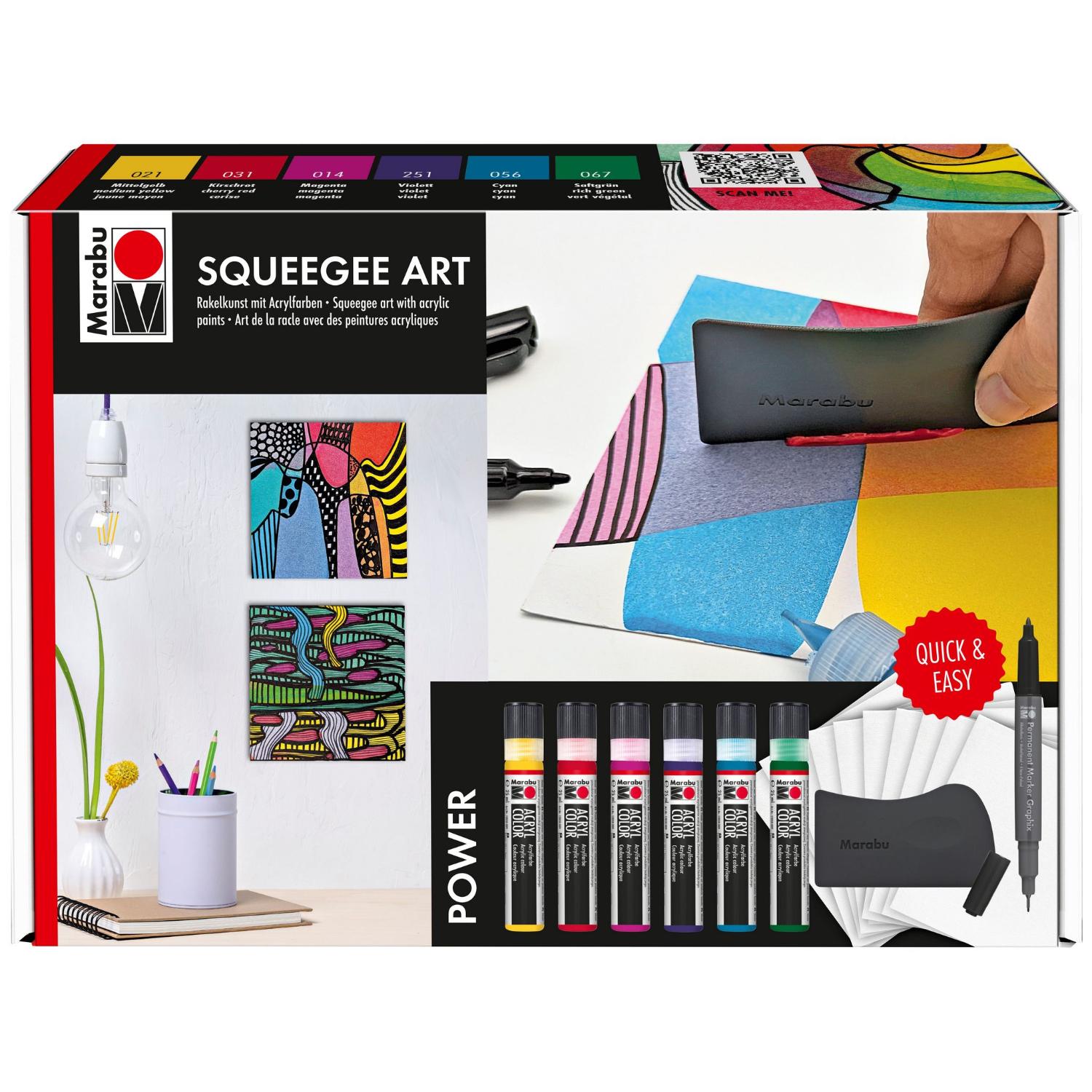 Marabu Acryl Color Squeegee Art Set Power (6 Farben, 1 R...