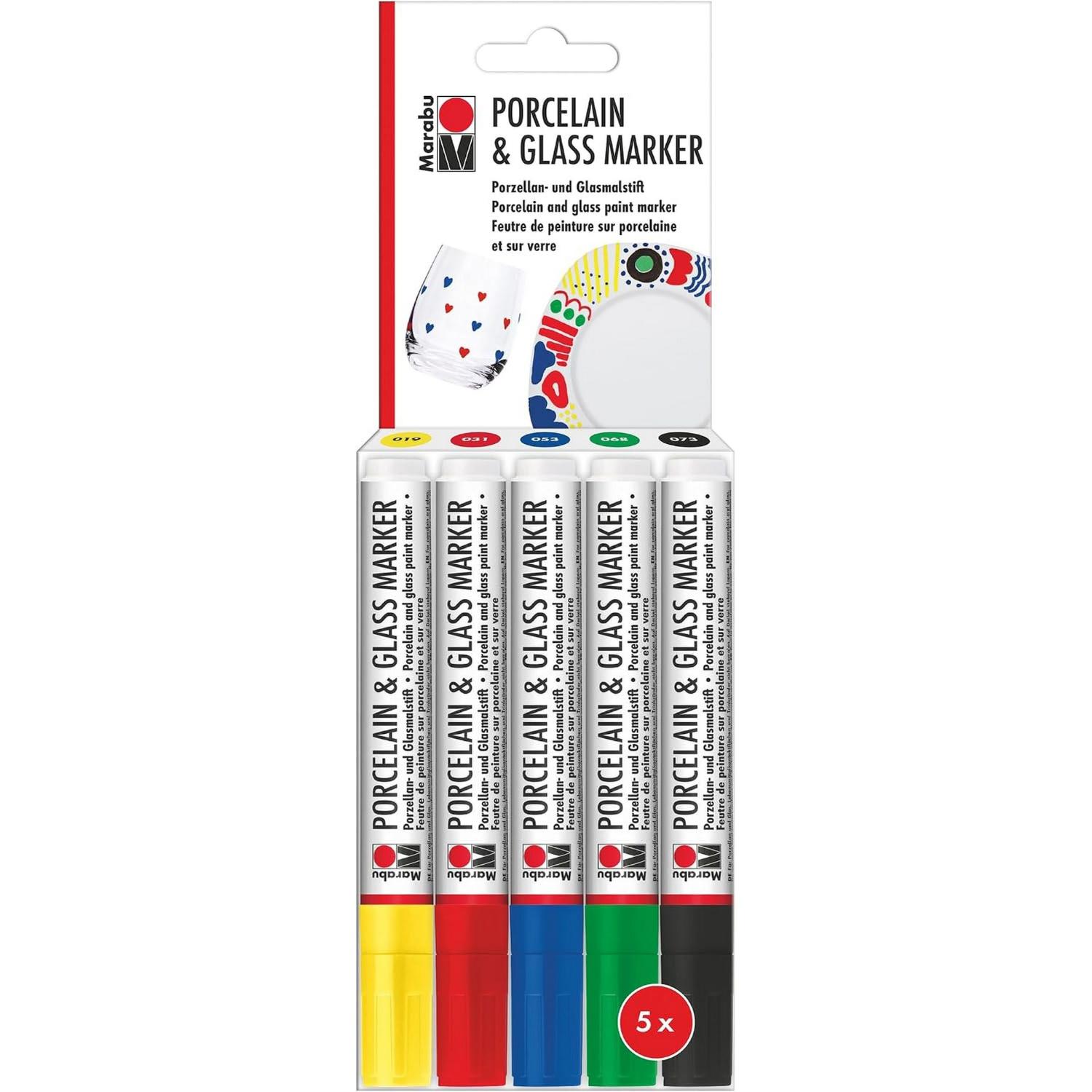 Marabu Porcelain & Glass Marker Set 5 x 3 mm