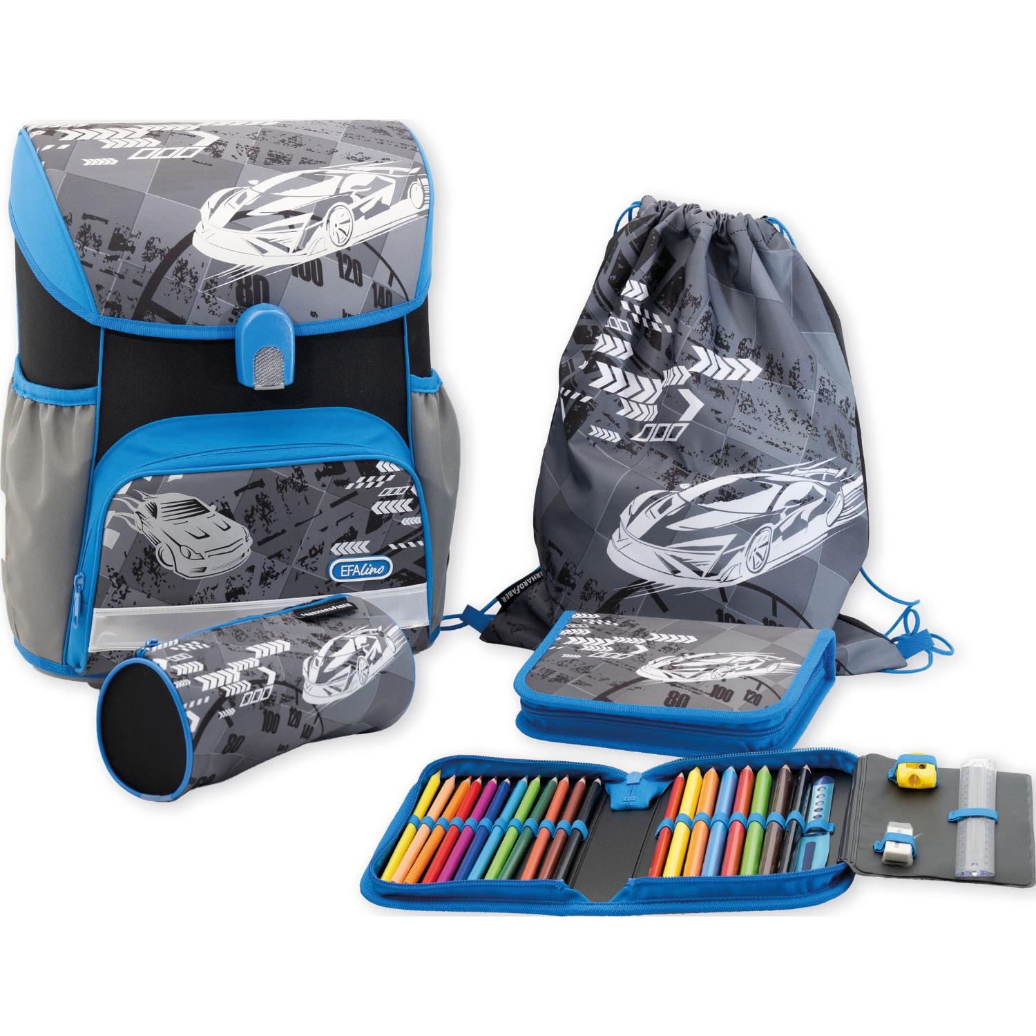 EBERHARD FABER Schulranzen Set EFAlino RACE CAR blau 4-t...