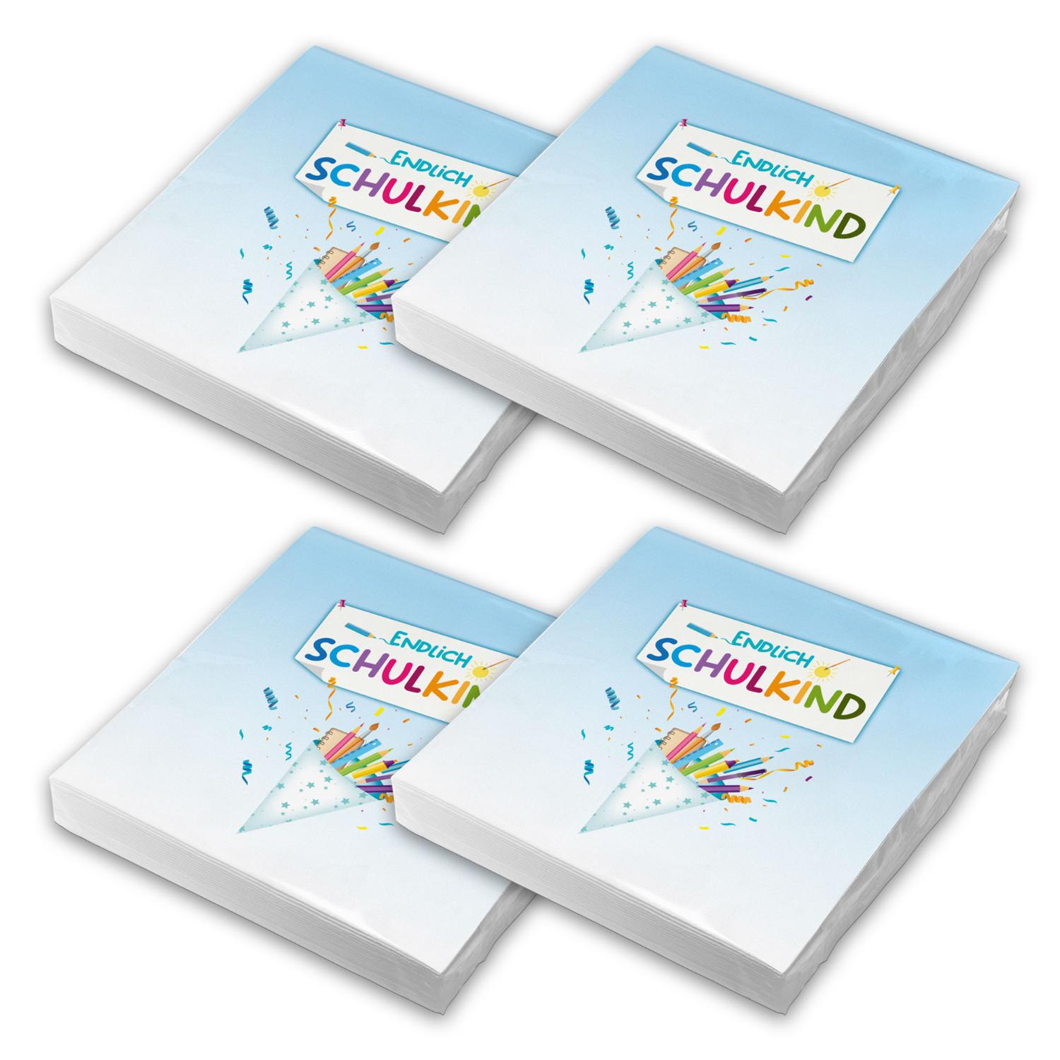 itenga 80x Serviette Schulanfang Endlich Schulkind hellblau