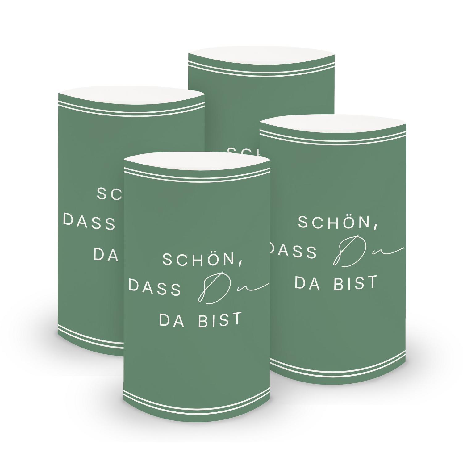 ITENGA 6x Windlichter Sch�n dass du da bist V3 salbei gr�n