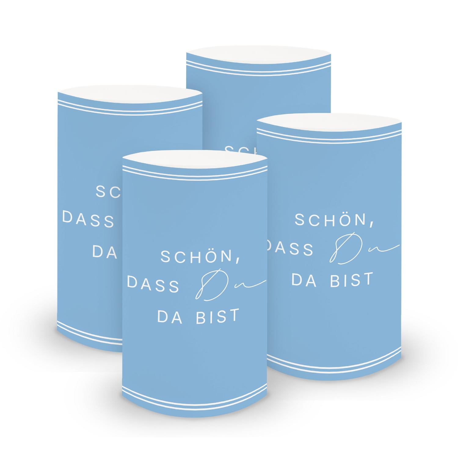 ITENGA 6x Windlichter Sch�n dass du da bist V3 hellblau