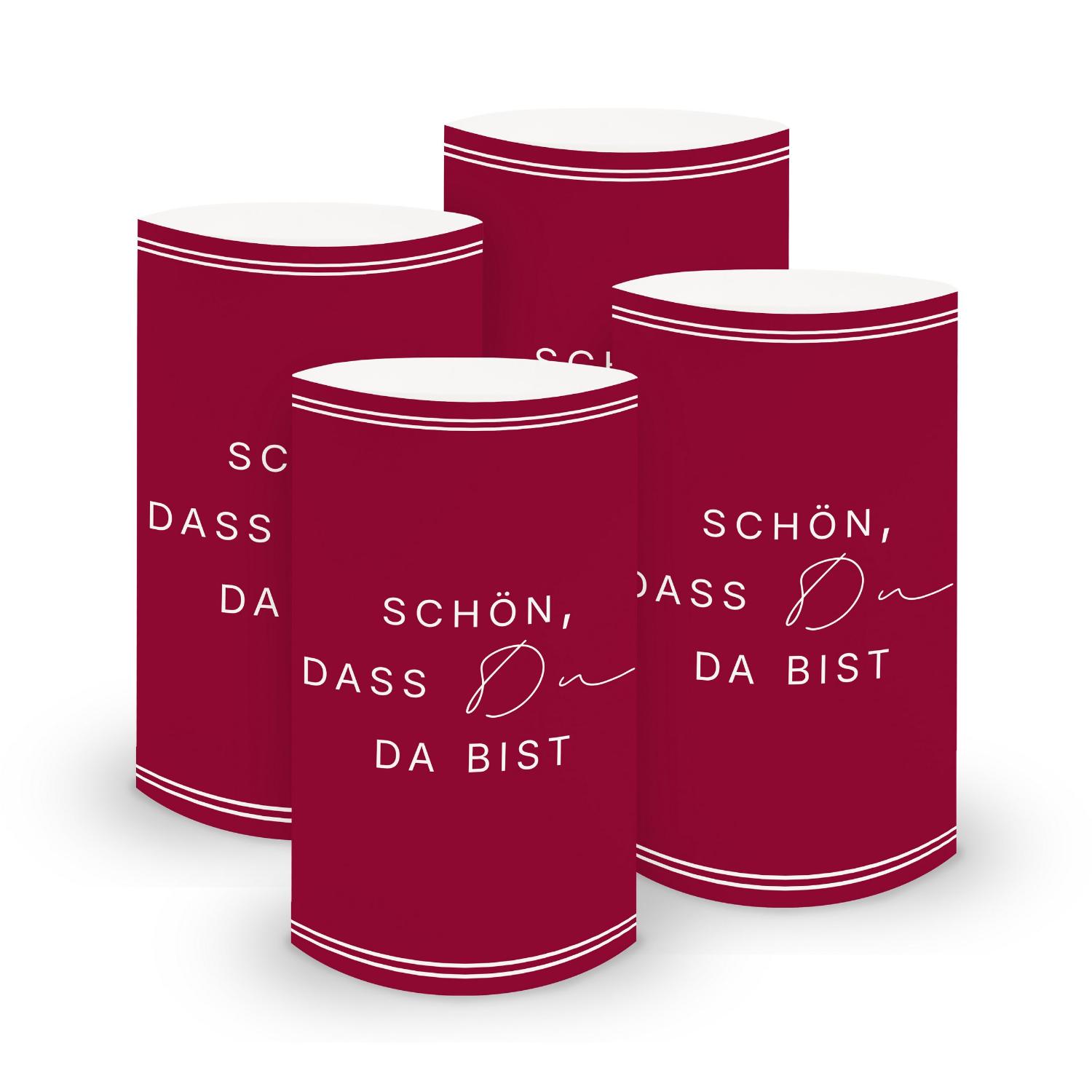 ITENGA 6x Windlichter Sch�n dass du da bist V3 bordeaux rot