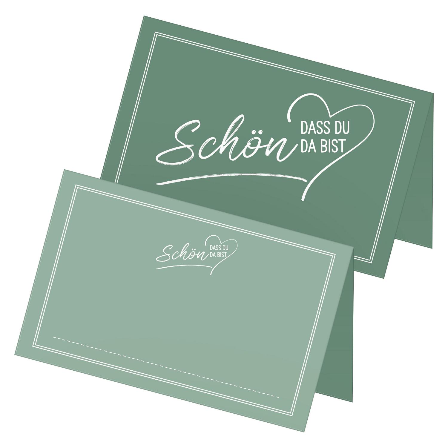 ITENGA 48x Tischkarten Sch�n dass du da bist V2 salbei gr�n