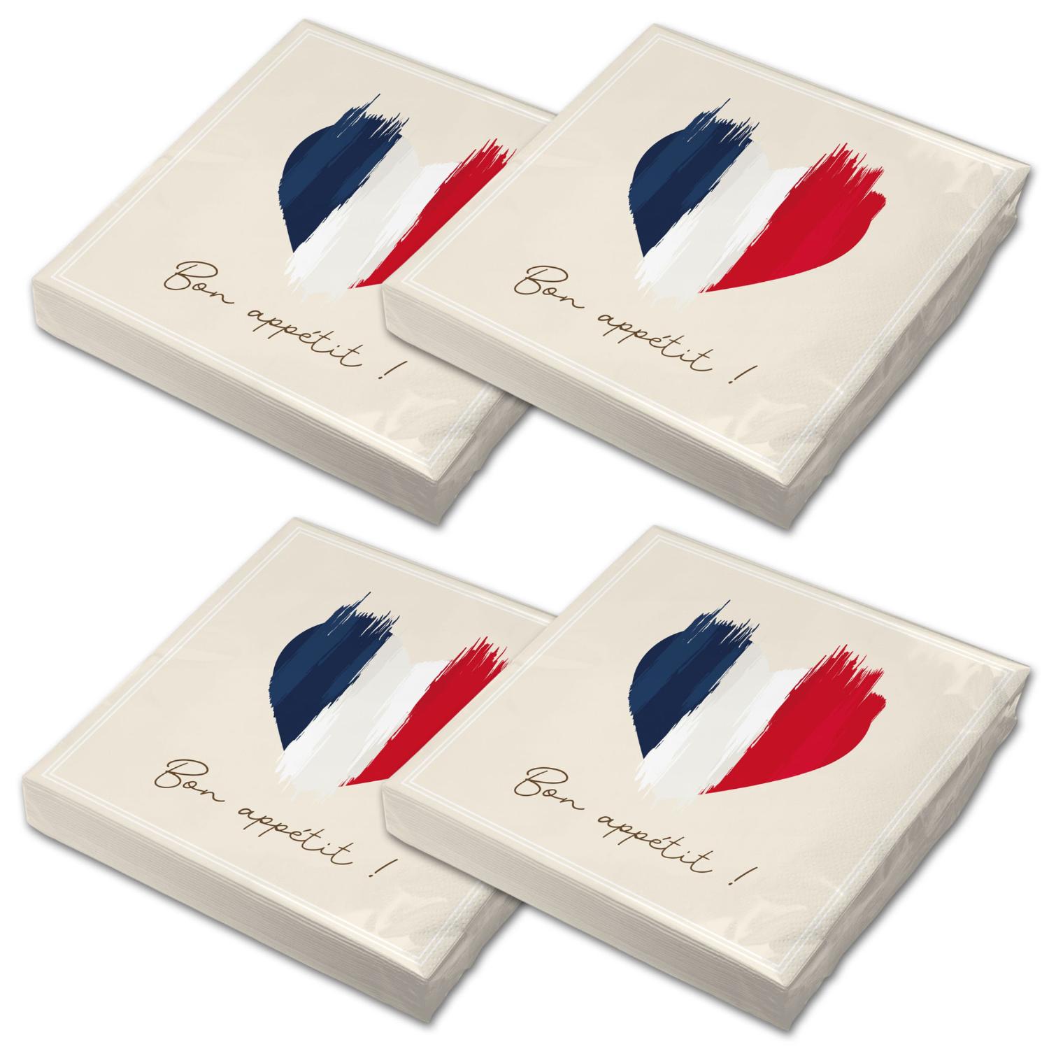 itenga 80x Serviette Herz Flagge FRANKREICH